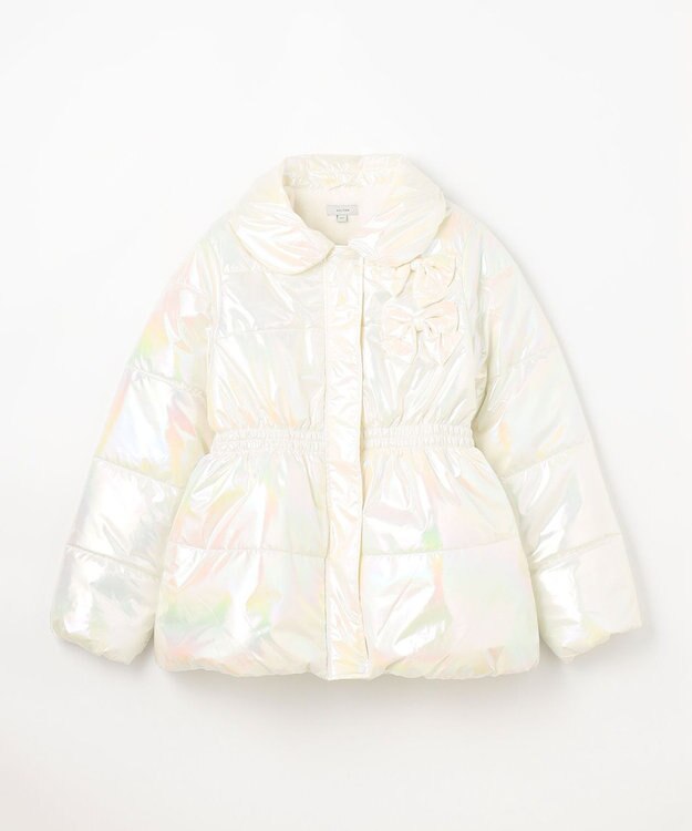 ANY KIDS パール調×フリースボア中綿コート ホワイトオーロラ