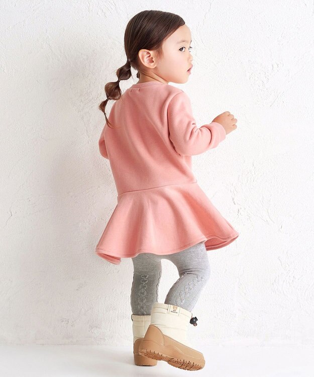 MIKI HOUSE HOT BISCUITS 【80-120cm】ビッグフェイスプリント 裏毛パイル素材 フレアワンピース サーモンピンク