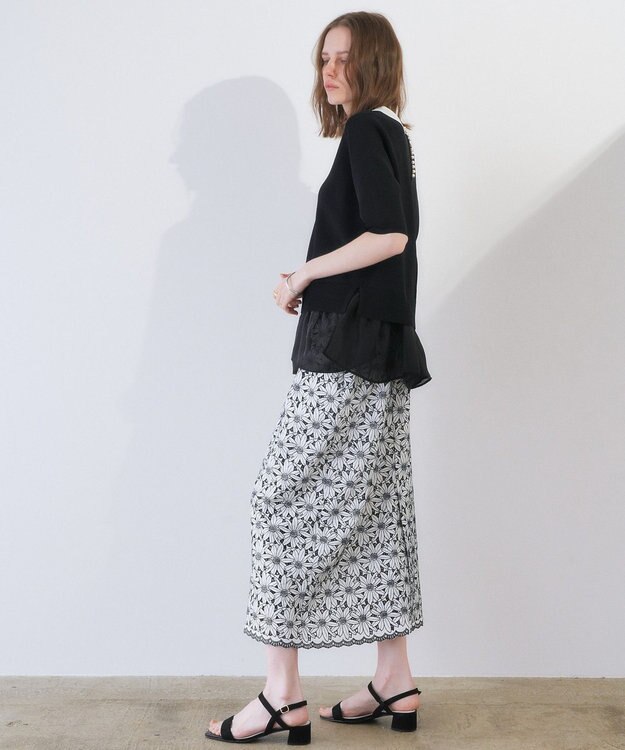 YECCA VECCA フラワーレースロングナロースカート Off White