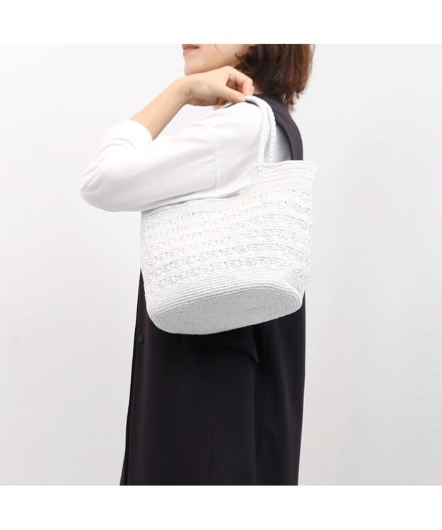 UNBILLION カシュカシュ cachecache / メタリックコード柄編みトートバッグ ホワイト