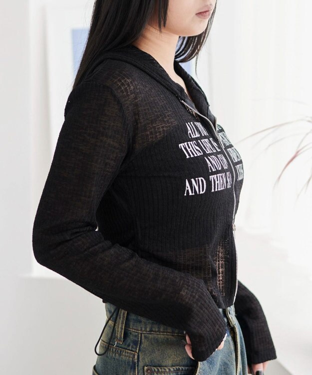 WEGO グラフィックシアーリブパーカー ブラック