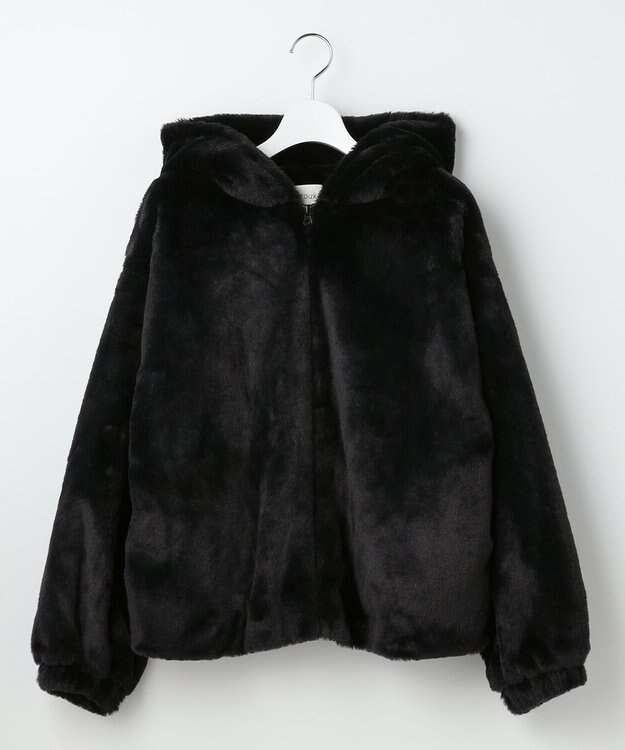 Feroux フード付きフェイクファー パーカー ブラック系