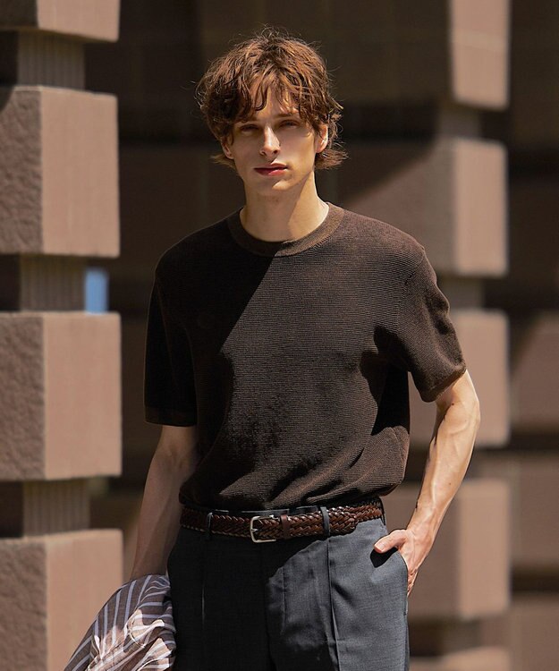 J.PRESS MEN 【ビジネスインナー推奨】【HYBRID LINEN】ニットTシャツ ブラウン系1