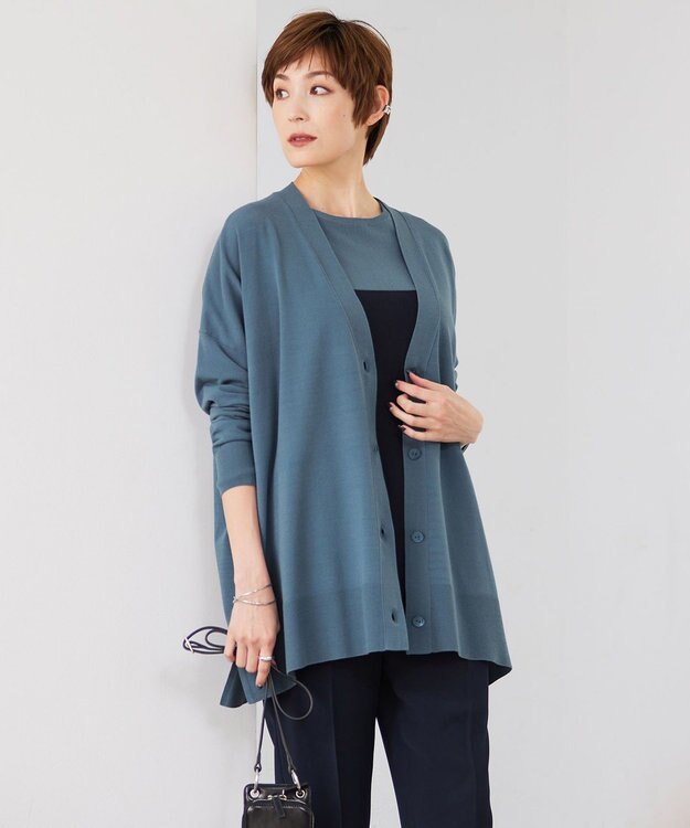 ICB 【洗える】ヴィスコースワイド Vネックカーディガン ライトダルブルー系