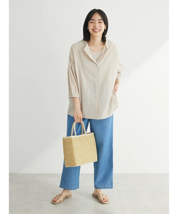 Green Parks インド綿 デニムストレートパンツ Light Indigo