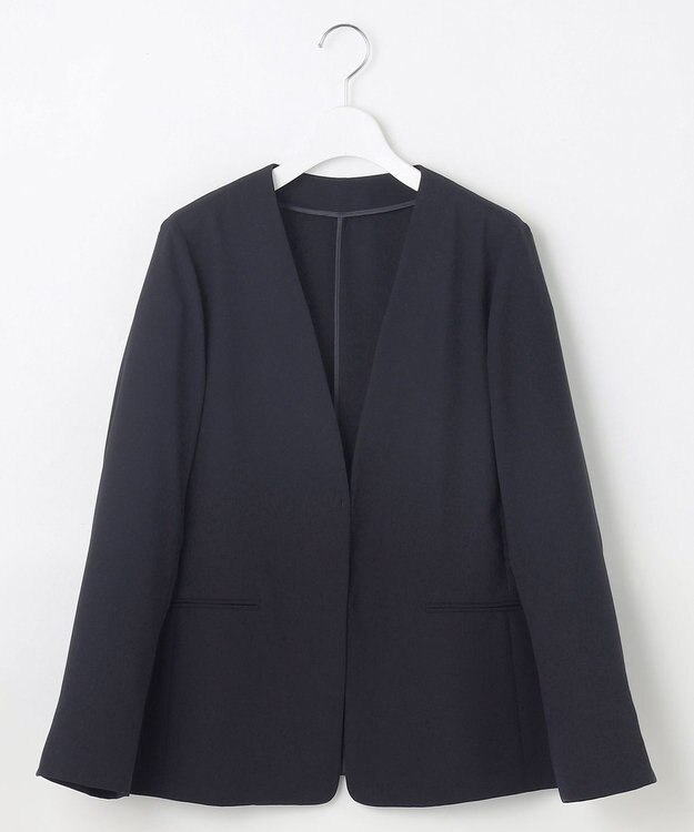 自由区 S 【セットアップ対応・接触冷感・UVケア・洗える】ライトストレッチノーカラー ジャケット ネイビー