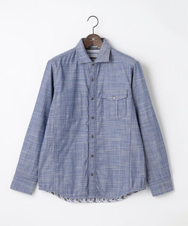 JOSEPH ABBOUD 【人気！1枚で2通りの着こなし】定番 リバーシブルシャツ ブルー系