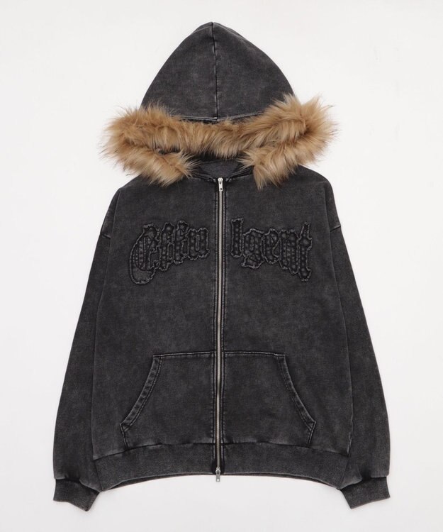 WEGO 【25年秋冬新作】ファーフードBIGZIPパーカー スミクロ