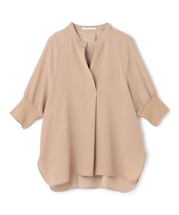 BEIGE， FLEUR / 異素材カフス スタンドカラーブラウス Beige