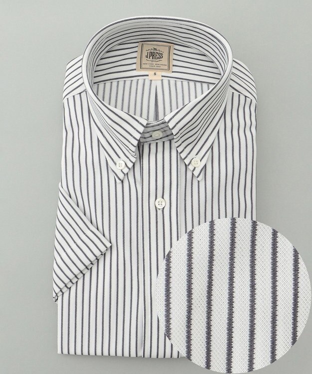 J.PRESS MEN 【夏に嬉しい高機能】カノコインレイストライプパッチポケット シャツ/B.D. ライトグレー系1