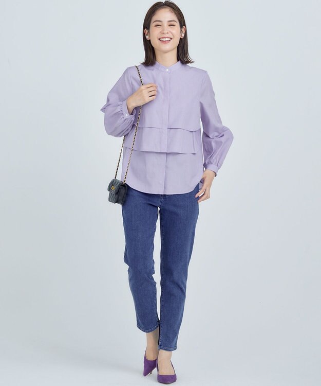 組曲 L 【WEB限定色あり】フルコーデフリルシャツ 【WEB限定】ブルー×オレンジ系