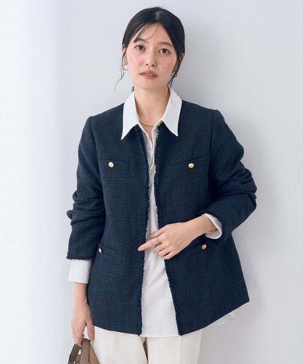 YECCA VECCA 金釦ツイードジャケット Navy
