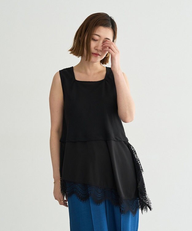 YECCA VECCA 2wayアシメデザインノースリーブブラウス Black