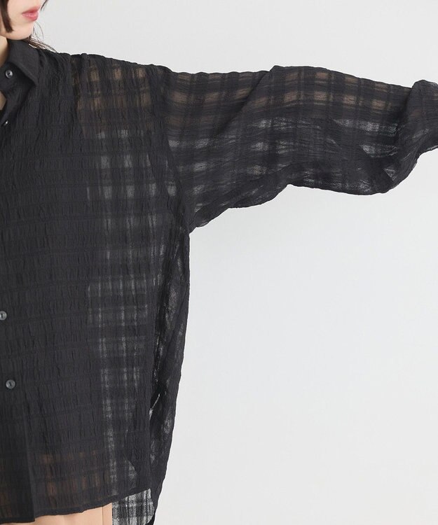 earth music&ecology シャドーチェックシャツ Black