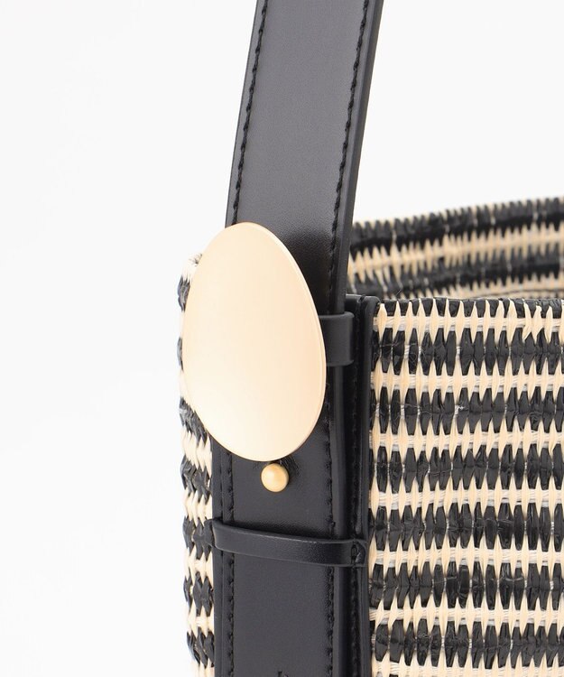 自由区 【カタログ掲載】ラタンライクバケツ バッグ ナチュラル×ブラックボーダー