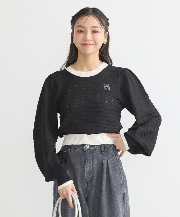 earth music&ecology 配色バックリボンプルオーバー Black