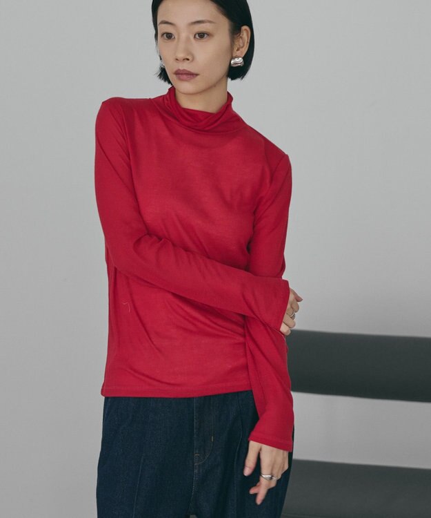 AMERICAN HOLIC シアーテレコタートルネックプルオーバー Red