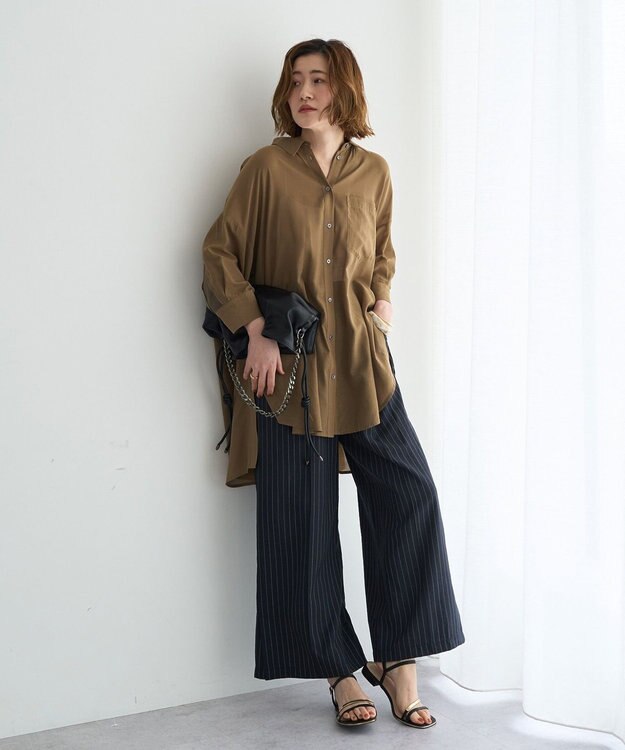 YECCA VECCA リブMIXシアーオーバーシャツ Dark Beige