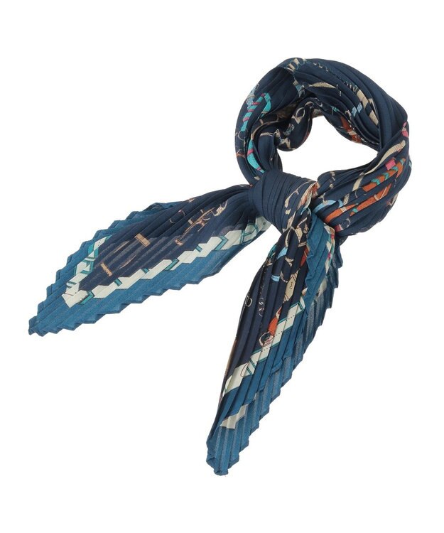 YECCA VECCA ビットプリントプリーツスカーフ Navy