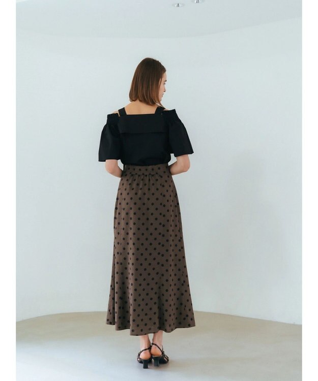 YECCA VECCA レーヨンリネンドットマーメイドスカート Brown