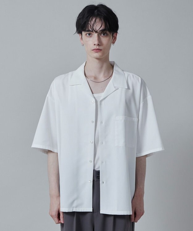 WEGO 【速乾/シワになりにくい】ドライポリオープンカラーシャツ(S) ホワイト