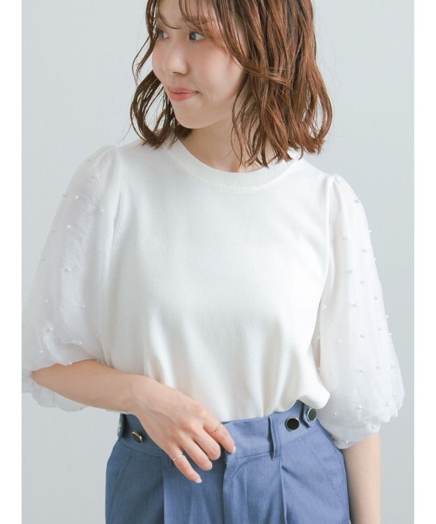 Te chichi パールスリーブニット オフホワイト