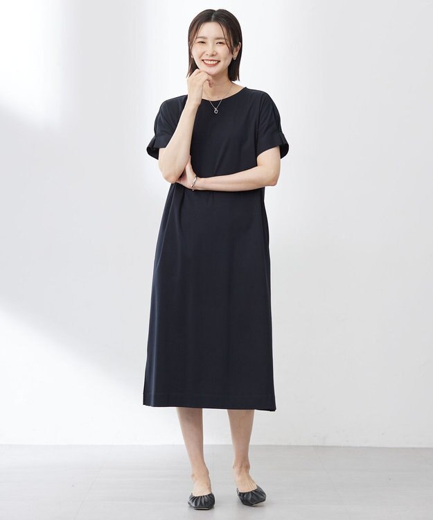 J.PRESS LADIES 【WEB限定カラーあり・洗える】コットンスムース ドルマンスリーブ ワンピース ネイビー系