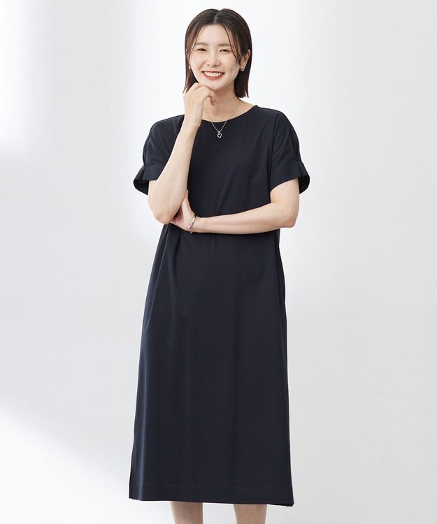 J.PRESS LADIES 【WEB限定カラーあり・洗える】コットンスムース ドルマンスリーブ ワンピース ネイビー系