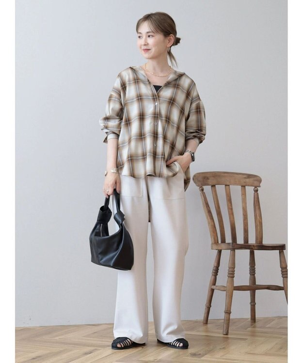 AMERICAN HOLIC イージーケアバックタックシャツ Check Ivory