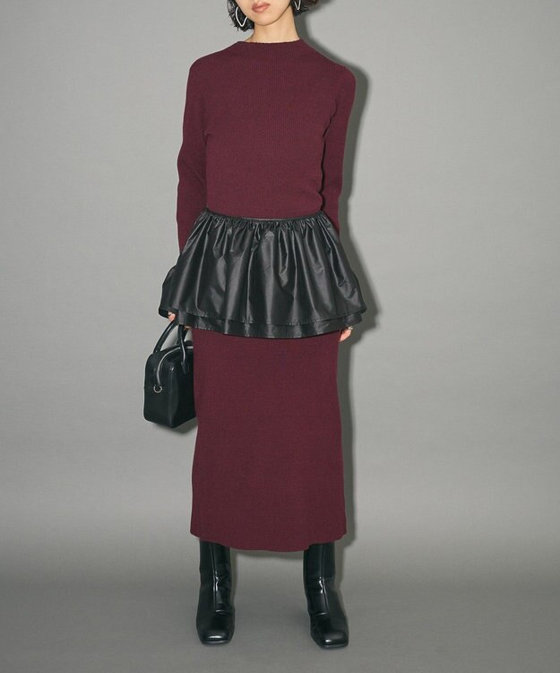 Green Parks フリルベルト付ニットワンピース Bordeaux