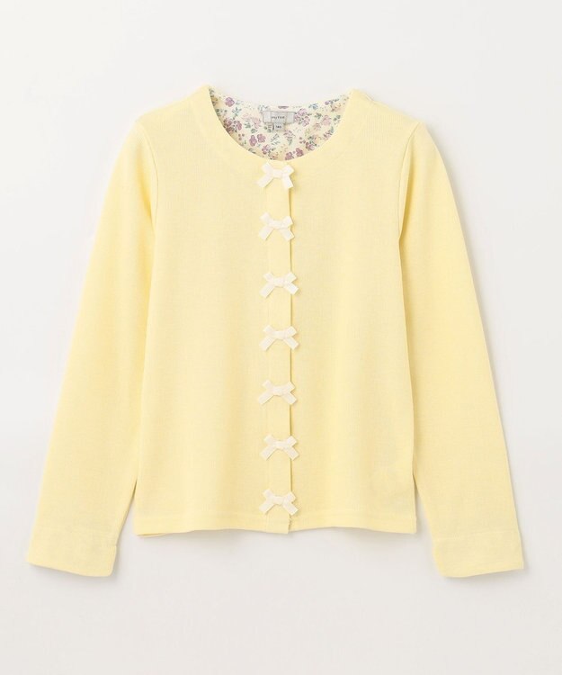 ANY KIDS スナップボタン リボン カーディガン ライトイエロー