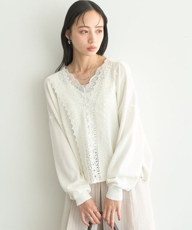 earth music&ecology 【2WAY】レーストリムシアーニットカーディガン Ivory