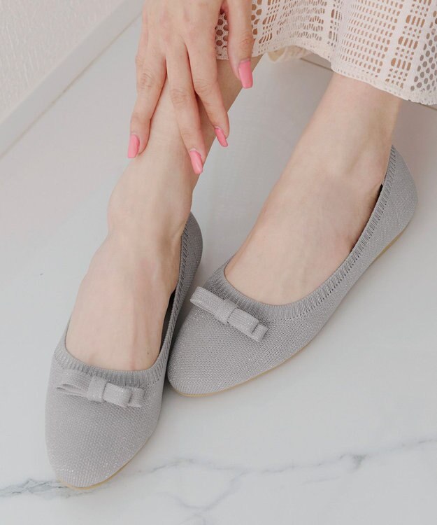 Tiaclasse 【安田美沙子さん着用/小倉優子さん着用・洗える/撥水】プチリボンニットフラットパンプス シルバー