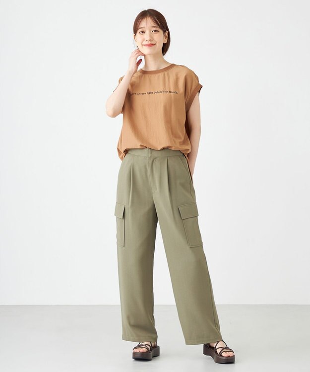 SHARE PARK LADIES ライトタッチ裾テールロゴTシャツ キャメル系