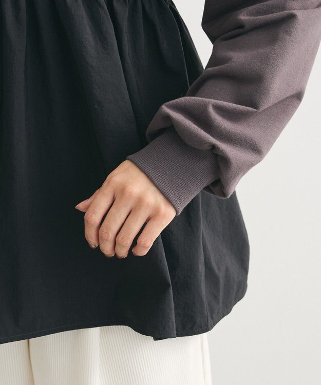 Green Parks ミニ裏毛異素材ドッキングロゴプルオーバー Charcoal Gray