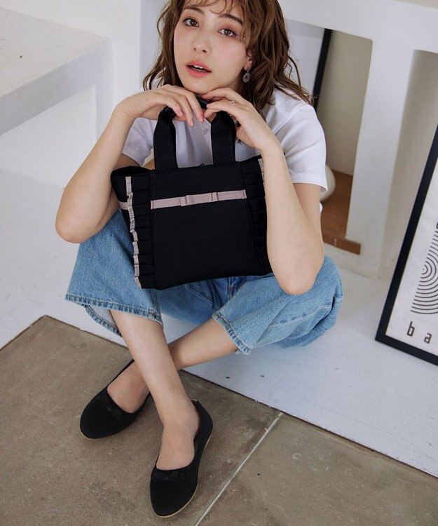 Tiaclasse 【安田美沙子さん着用/小倉優子さん着用・洗える/撥水】プチリボンニットフラットパンプス ブラック