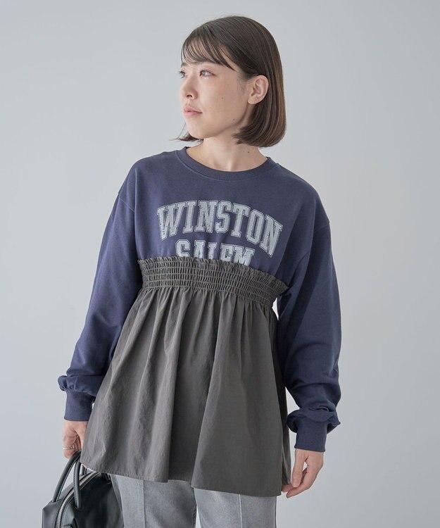 Green Parks ミニ裏毛異素材ドッキングロゴプルオーバー Charcoal Gray