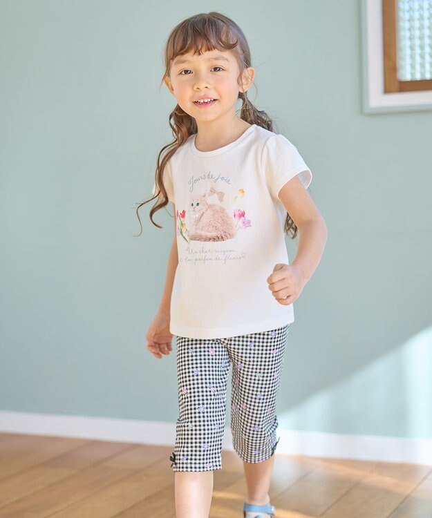 ANY KIDS フラワ ープリント レギンス ギンガムチェック×花