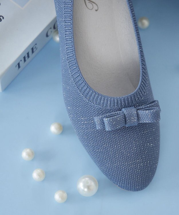 Tiaclasse 【安田美沙子さん着用/小倉優子さん着用・洗える/撥水】プチリボンニットフラットパンプス ブルー