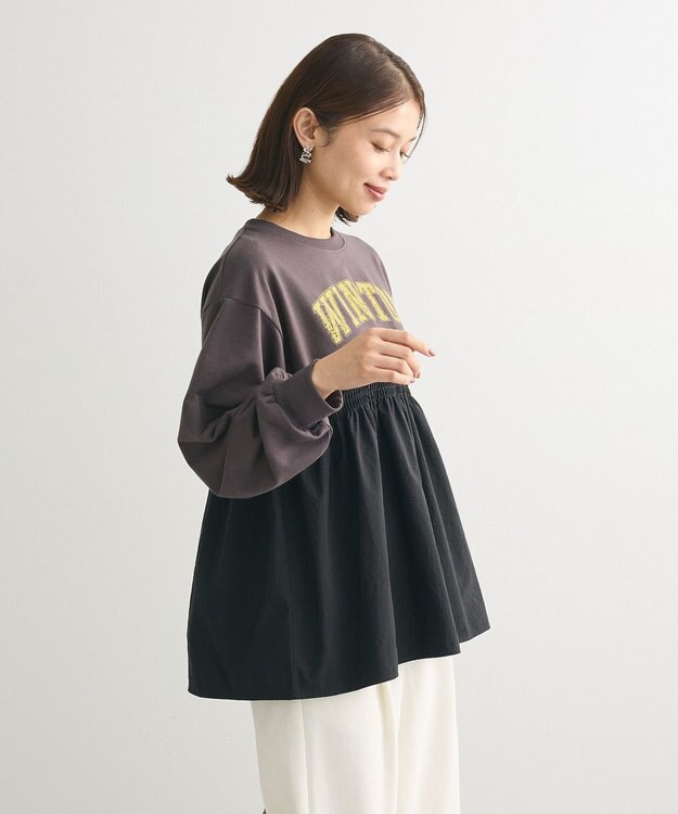 Green Parks ミニ裏毛異素材ドッキングロゴプルオーバー Charcoal Gray