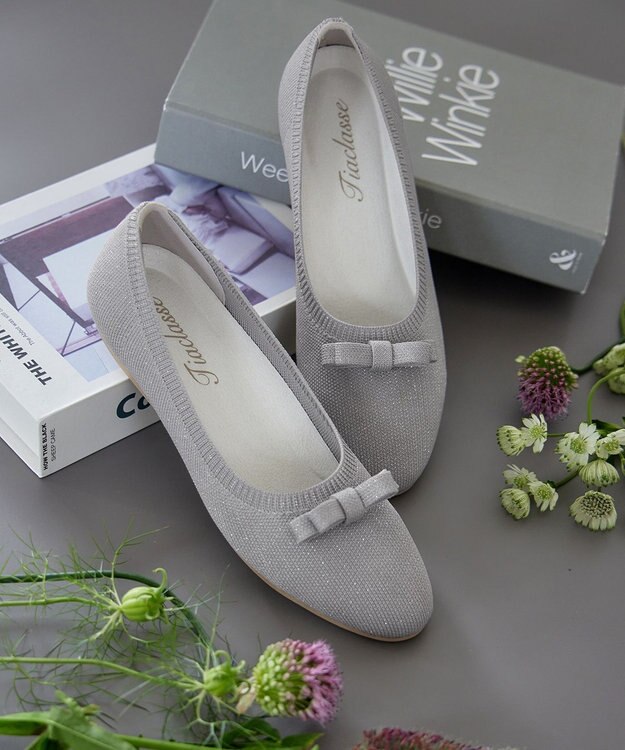 Tiaclasse 【安田美沙子さん着用/小倉優子さん着用・洗える/撥水】プチリボンニットフラットパンプス シルバー