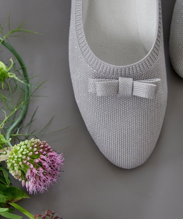 Tiaclasse 【安田美沙子さん着用/小倉優子さん着用・洗える/撥水】プチリボンニットフラットパンプス シルバー