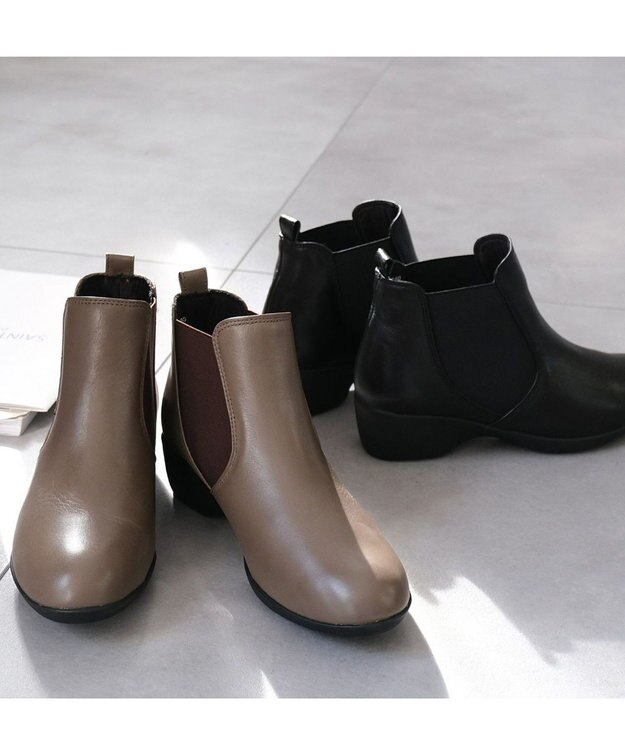 Pointer 本革 両ゴム サイドゴアショートブーツ オークグレー