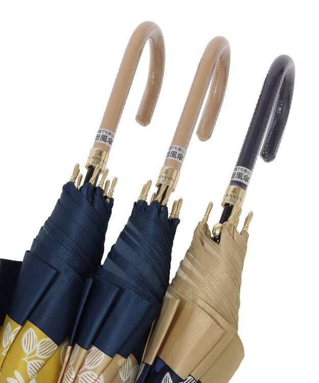 MOONBAT LANVIN en Bleu 長傘 バイカラーデイジー サテンプリント ジャンプ 耐風 ネイビーブルー