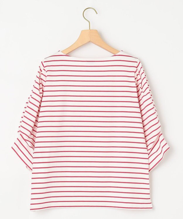 組曲 L 【洗える】プレーティング天竺タックスリーブボーダー カットソー オールドローズ系1