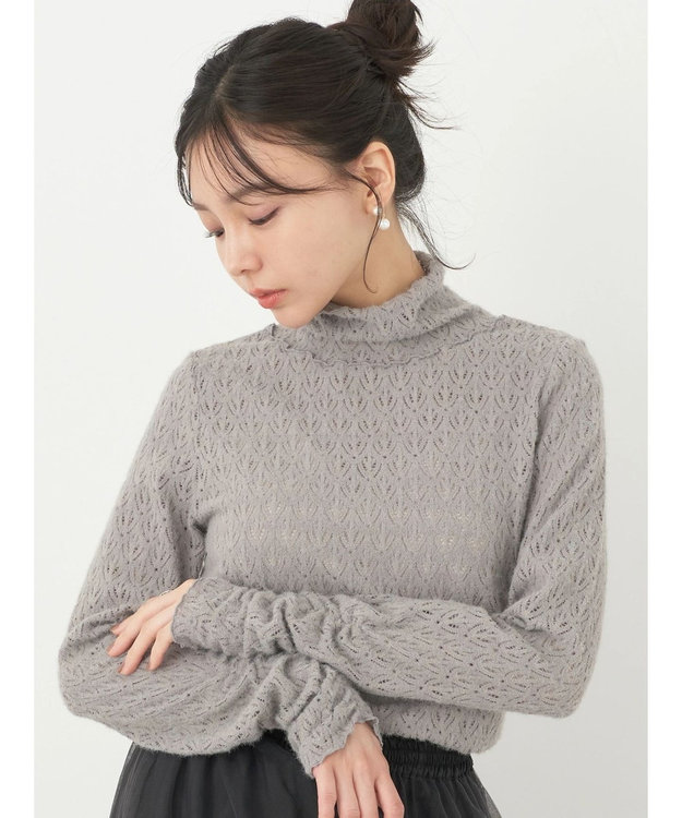 earth music&ecology 起毛レースハイネックインナー Gray Beige