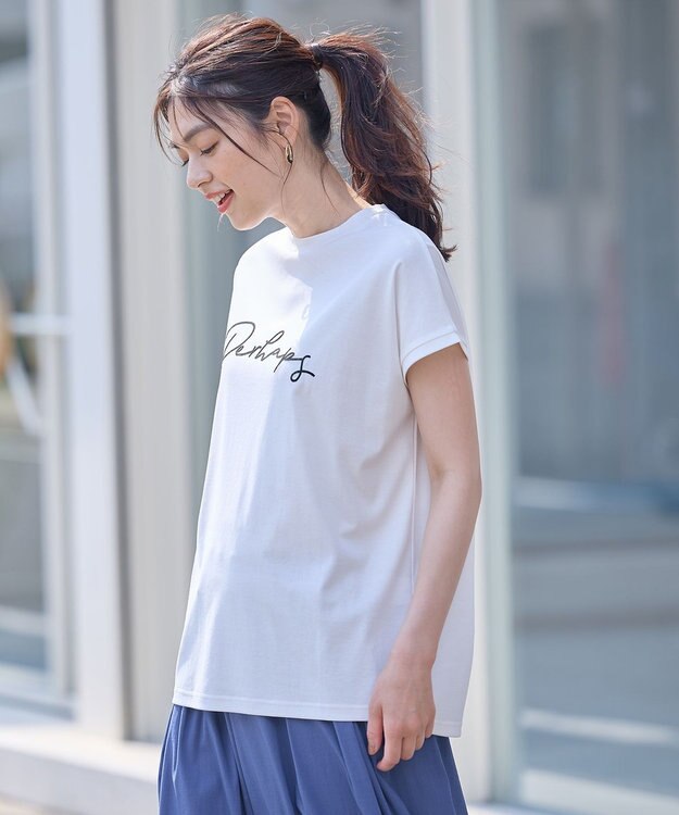 ANY 【汗ジミ防止加工】シルケットスムースフレンチスリーブ刺繍ロゴTシャツ オフ