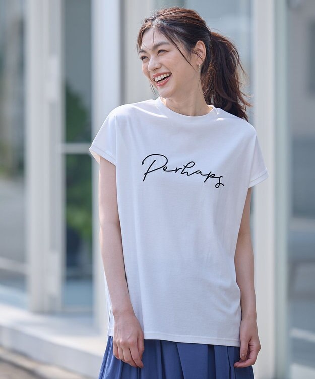 ANY 【汗ジミ防止加工】シルケットスムースフレンチスリーブ刺繍ロゴTシャツ オフ