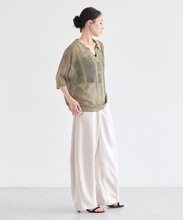 earth music&ecology レーシースキッパーポロニットプルオーバー Khaki