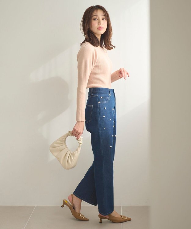 Feroux 【洗える】パフショルダーリブ ニット ピンク系